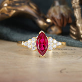 1CT Marquise Cut Ruby Cluster Engagement Anniversary Ring