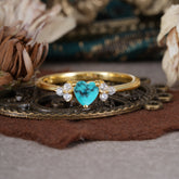3 Prong Heart Cut Classic Turquoise Engagement Ring Side with 3-stone