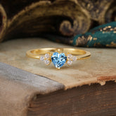 Heart Cut Classic Aquamarine Engagement Ring Side with 3-stone