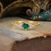 Heart Cut Classic Emerald Engagement Ring Side with 3-stone