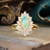 1 Carat Marquise Cut Opal Ring Vintage Cluster Wedding Ring