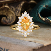 1 Carat Marquise Cut Citrine Ring Vintage Cluster Wedding Ring