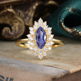 1 Carat Marquise Cut Tanzanite Ring Vintage Cluster Wedding Ring