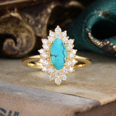 1 Carat Marquise Cut Turquoise Ring – Vintage Cluster Engagement Ring for Women