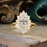 1 Carat Marquise Cut Lab Diamond Ring Vintage Cluster Wedding Ring