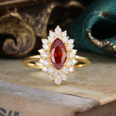 1 Carat Marquise Cut Garnet Ring Vintage Cluster Wedding Ring