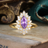 1 Carat Marquise Cut Amethyst Ring Vintage Cluster Wedding Ring