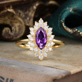 1 Carat Marquise Cut Amethyst Ring Vintage Cluster Wedding Ring