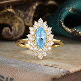 1 Carat Marquise Cut Aquamarine Ring Vintage Cluster Wedding Ring