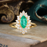 1 Carat Marquise Cut Emerald Ring Vintage Cluster Wedding Ring