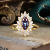 1 Carat Marquise Cut Alexandrite Ring Vintage Cluster Wedding Ring