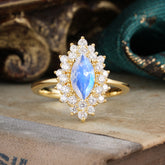 1 Carat Marquise Cut Moonstone Ring Vintage Cluster Wedding Ring