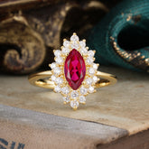 1 Carat Marquise Cut Ruby Ring Vintage Cluster Wedding Ring