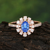 Floral Designed Cluster Ring 1 Carat Oval Cut Vintage Sapphire Ring