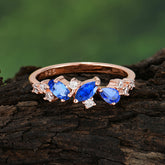 Multi Shaped Sapphire Wedding Band Half Eternity Stackable Ring