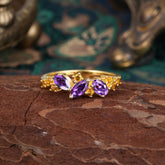 Multi Shaped Amethyst Wedding Band Half Eternity Stackable Ring