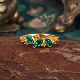 Multi Shaped Emerald Wedding Band Half Eternity Stackable Ring