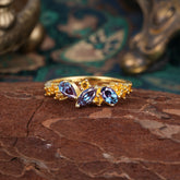 Multi Shaped Alexandrite Wedding Band Half Eternity Stackable Ring