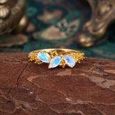 Multi Shaped Moonstone Wedding Band Half Eternity Stackable Ring