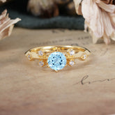 Round Cut Aquamarine Engagement Ring Unique Distance Band Ring