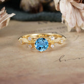 Round Cut Aquamarine Engagement Ring Unique Distance Band Ring
