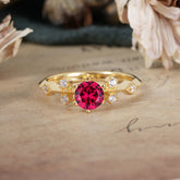 Round Cut Ruby Engagement Ring Unique Distance Band Ring