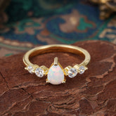 Pear Cut 3 Prong Classic Opal Wedding Ring Promise Side Stone Anniversary Ring