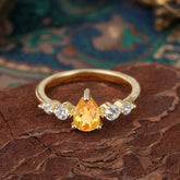 Pear Cut 3 Prong Classic Citrine Wedding Ring Promise Side Stone Anniversary Ring