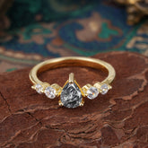 Pear Cut 3 Prong Classic Black Rutilated Quartz Wedding Ring Promise Side Stone Anniversary Ring