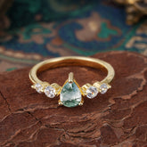 Pear Cut Classic Moss Agate Wedding Ring Promise Side Stone Anniversary Ring