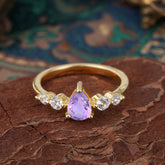 Pear Cut 3 Prong Classic Amethyst Wedding Ring Promise Side Stone Anniversary Ring