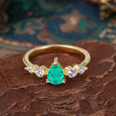 Pear Cut 3 Prong Classic Emerald Wedding Ring Promise Side Stone Anniversary Ring
