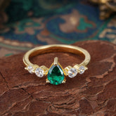 Pear Cut 3 Prong Classic Emerald Wedding Ring Promise Side Stone Anniversary Ring