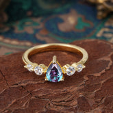 Pear Cut 3 Prong Classic Alexandrite Wedding Ring Promise Side Stone Anniversary Ring