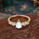 Pear Cut 3 Prong Classic Moonstone Wedding Ring Promise Side Stone Anniversary Ring