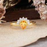 Unique Pear Cut Halo Citrine Engagement Ring Bezel Cluster Ring