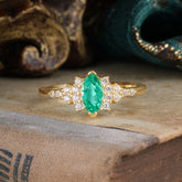 Marquise Cut Vintage Emerald Engagement Ring Wedding Ring