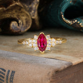 2 Prong Marquise Cut Vintage Ruby Engagement Ring Wedding Ring