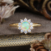 Flower Inspired Unique Cluster Ring Round Cut Opal Engagement Ring