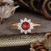 Flower Inspired Unique Cluster Ring Round Cut Garnet Engagement Ring