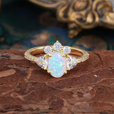2 Carat Cluster Opal Promise Ring Unique Oval Shaped Pave Halo Ring