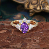 2 Carat Cluster Amethyst Promise Ring Unique Oval Shaped Pave Halo Ring
