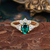 2 Carat Cluster Emerald Promise Ring Unique Oval Shaped Pave Halo Ring