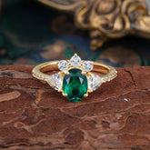 2 Carat Cluster Emerald Promise Ring Unique Oval Shaped Pave Halo Ring