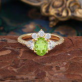 2 Carat Cluster Peridot Promise Ring Unique Oval Shaped Pave Halo Ring