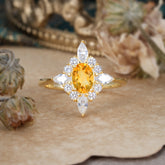 4 Prong Vintage 1 Carat Oval Cut Cluster Citrine Engagement Ring
