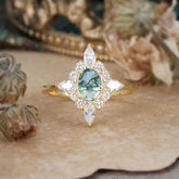 Vintage 1 Carat Oval Cut Cluster Moss Agate Engagement Ring