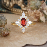 Vintage 1 Carat Oval Cut Cluster Garnet Engagement Ring