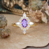 Vintage 1 Carat Oval Cut Cluster Amethyst Engagement Ring