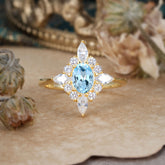Vintage 1 Carat Oval Cut Cluster Aquamarine Engagement Ring